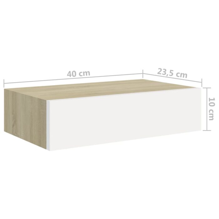 Étagères à tiroir murales 2 pcs Chêne et blanc 40x23,5x10cm MDF – Image 8