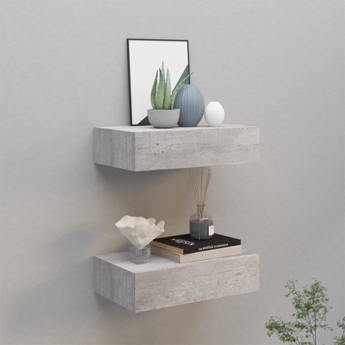 Étagères à tiroir murales 2 pcs Gris béton 40x23,5x10 cm MDF – Image 1