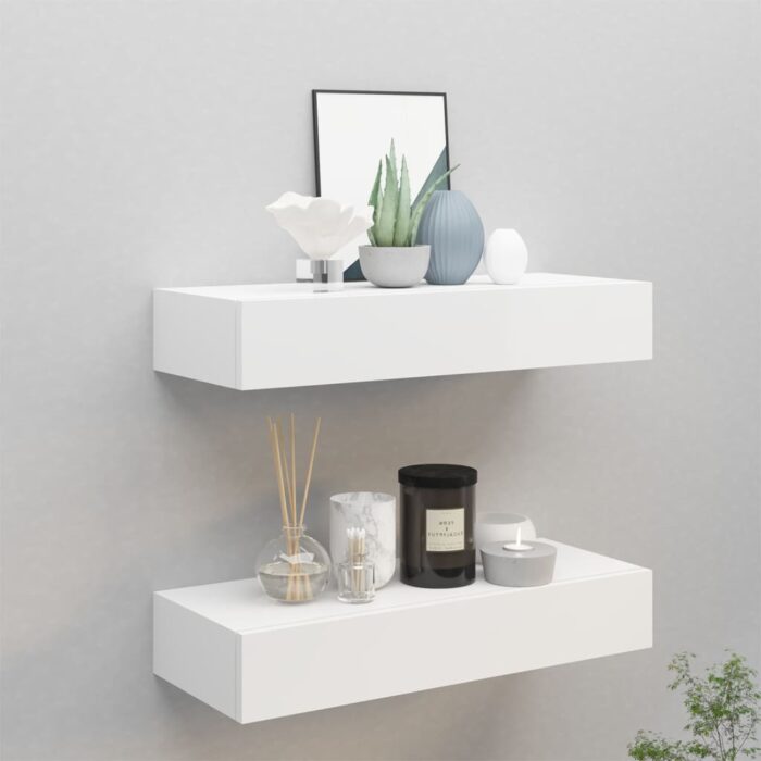 Étagères à tiroirs murales 2 pcs Blanc 60x23,5x10 cm MDF – Image 1
