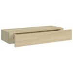 Étagère à tiroir murale chêne 60x23,5x10 cm MDF – Image 5