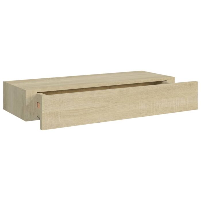 Étagère à tiroir murale chêne 60x23,5x10 cm MDF – Image 5