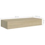 Étagère à tiroir murale chêne 60x23,5x10 cm MDF – Image 7