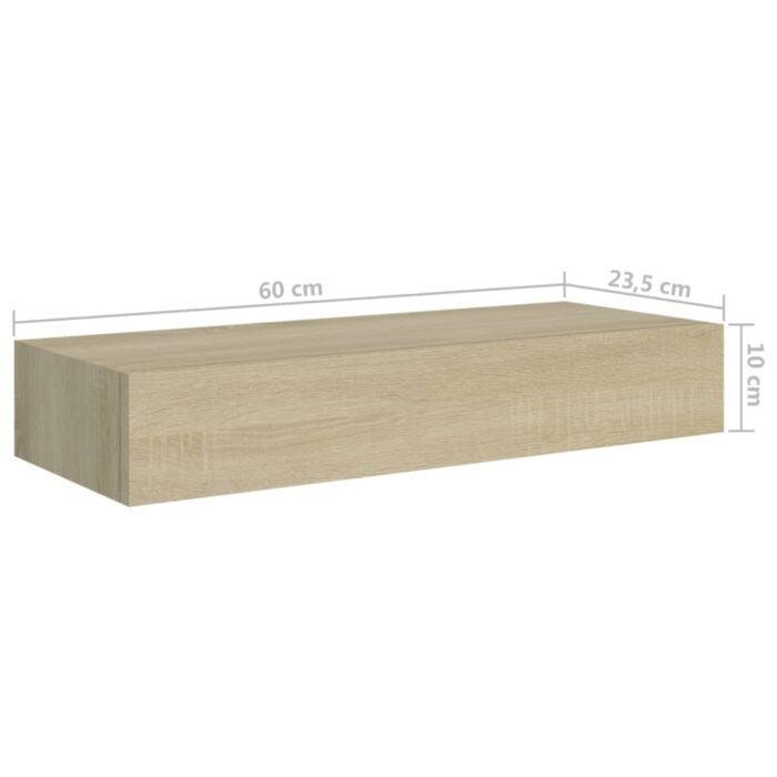 Étagère à tiroir murale chêne 60x23,5x10 cm MDF – Image 7