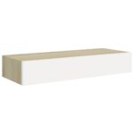 Étagères à tiroir murales 2 pcs Chêne et blanc 60x23,5x10cm MDF – Image 2