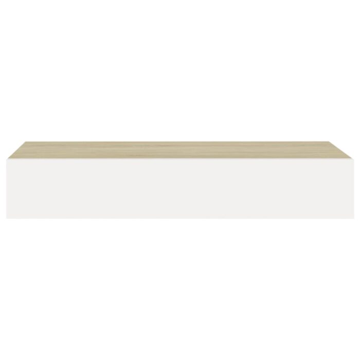 Étagères à tiroir murales 2 pcs Chêne et blanc 60x23,5x10cm MDF – Image 3