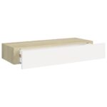 Étagères à tiroir murales 2 pcs Chêne et blanc 60x23,5x10cm MDF – Image 6