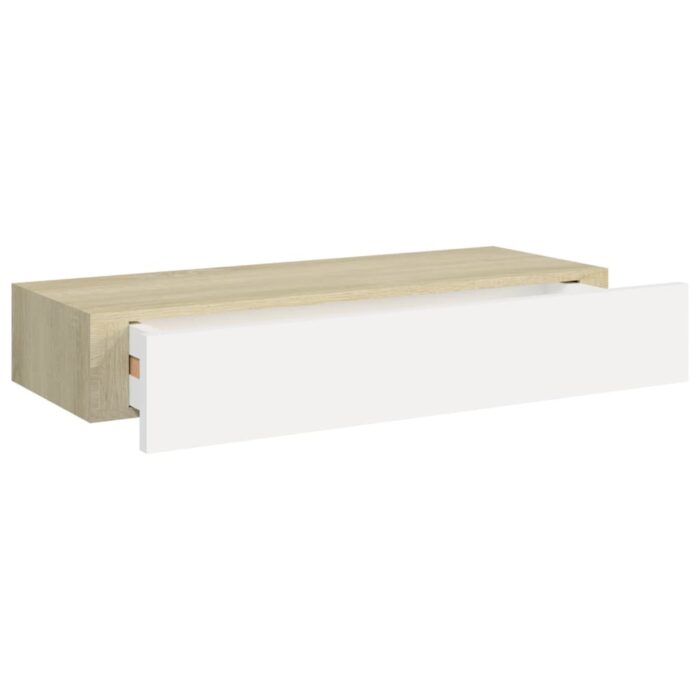 Étagères à tiroir murales 2 pcs Chêne et blanc 60x23,5x10cm MDF – Image 6
