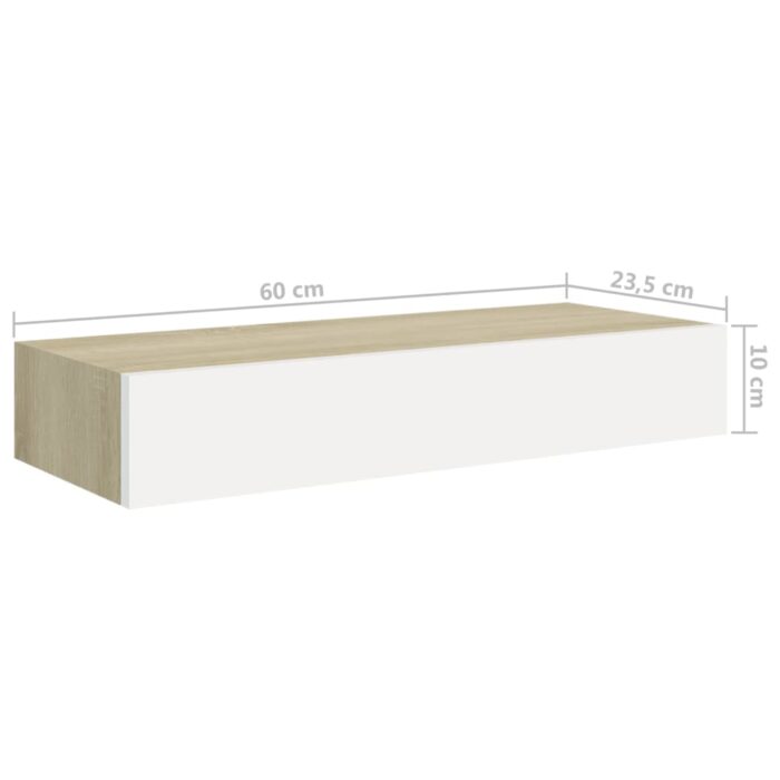 Étagères à tiroir murales 2 pcs Chêne et blanc 60x23,5x10cm MDF – Image 8