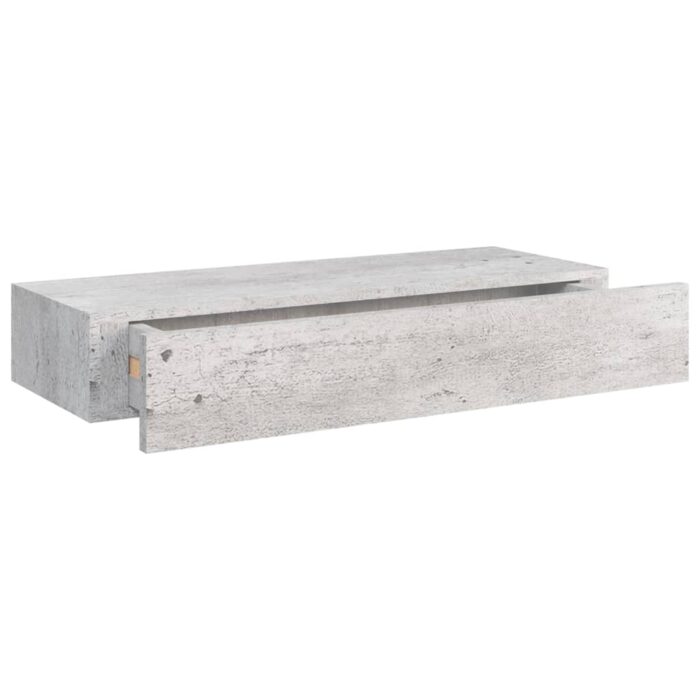 Étagère à tiroir murale Gris béton 60x23,5x10 cm MDF – Image 5