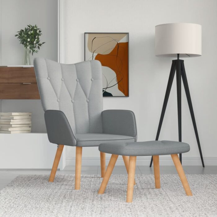 Chaise de relaxation avec tabouret Gris clair Tissu – Image 1