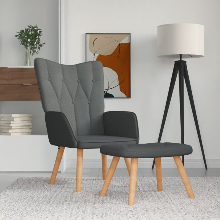 Chaise de relaxation avec tabouret Gris foncé Tissu – Image 1