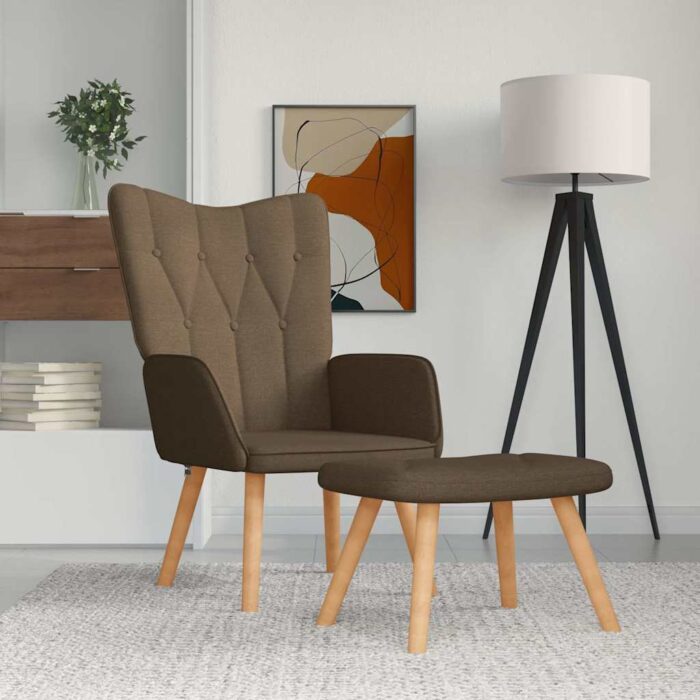 Chaise de relaxation avec tabouret Marron Tissu – Image 1