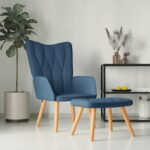Chaise de relaxation avec tabouret Bleu Tissu