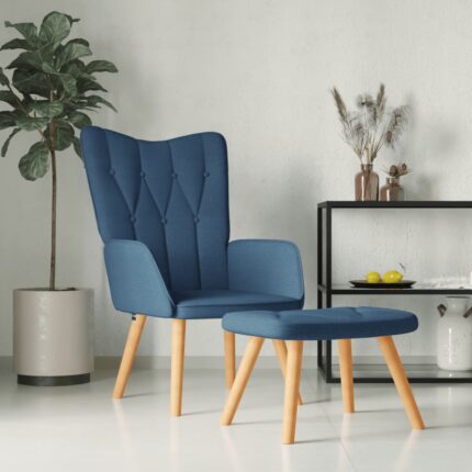 Chaise de relaxation avec tabouret Bleu Tissu