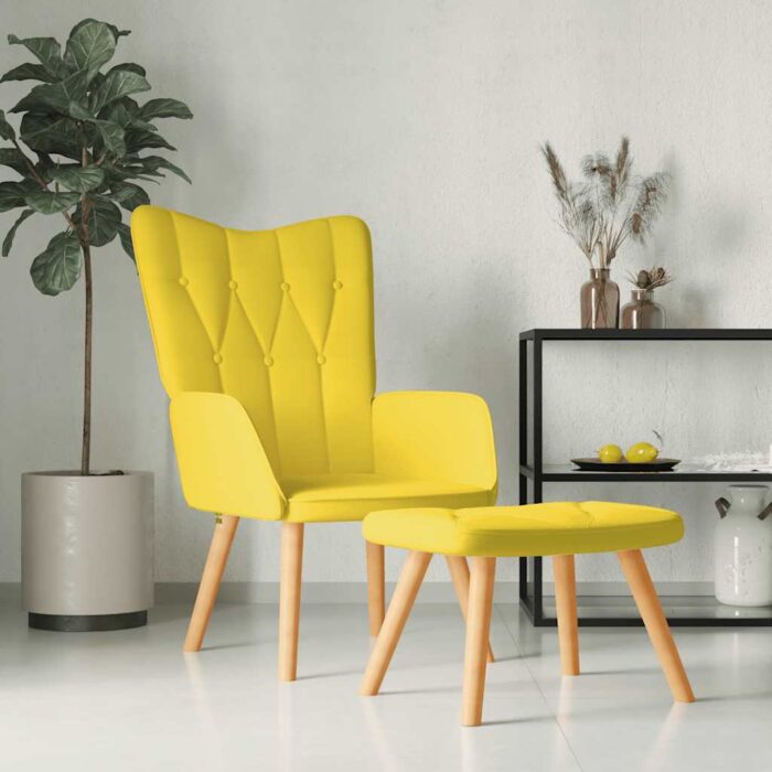 Chaise de relaxation avec tabouret Jaune moutarde Tissu – Image 1