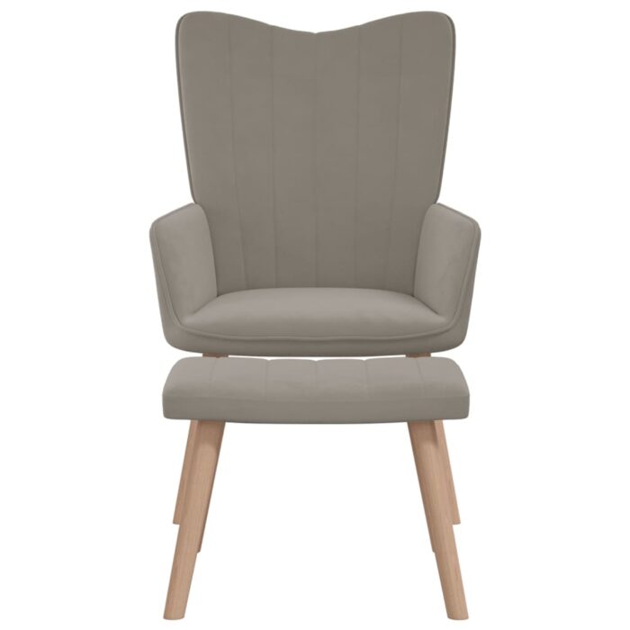 Chaise de relaxation avec repose-pied Gris clair Velours – Image 2