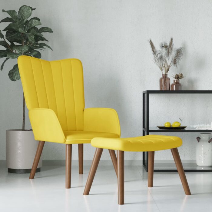 Chaise de relaxation avec repose-pied Jaune moutarde Velours – Image 1
