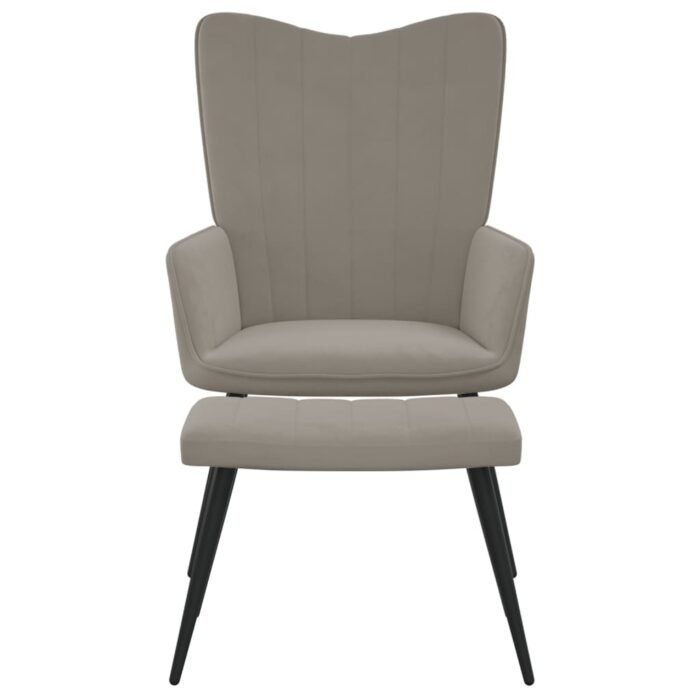 Chaise de relaxation avec repose-pied Gris clair Velours – Image 2