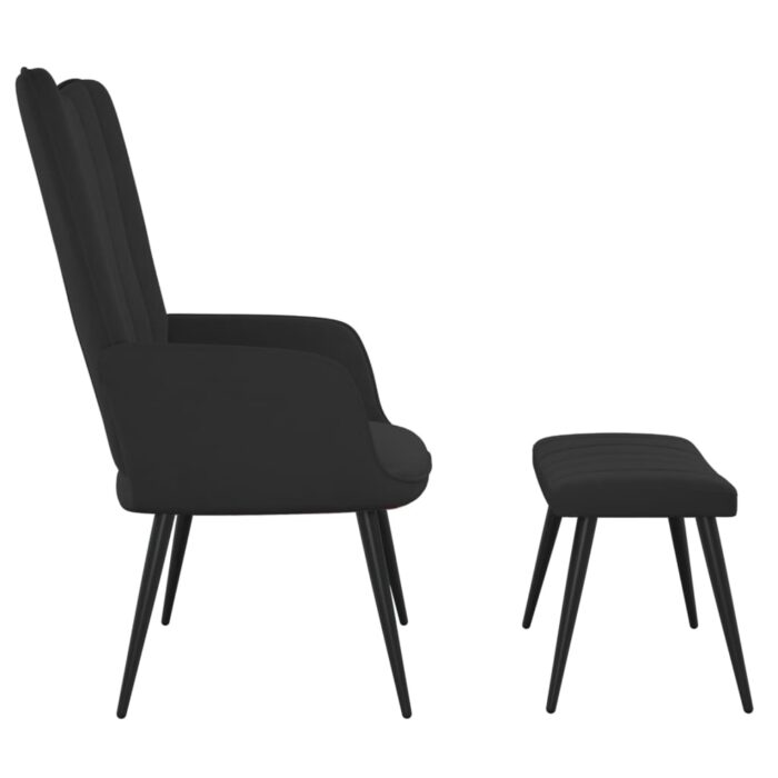Chaise de relaxation avec tabouret Noir Velours – Image 3