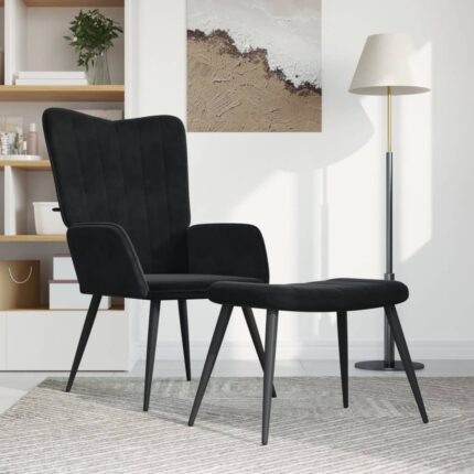 Chaise de relaxation avec tabouret Noir Velours