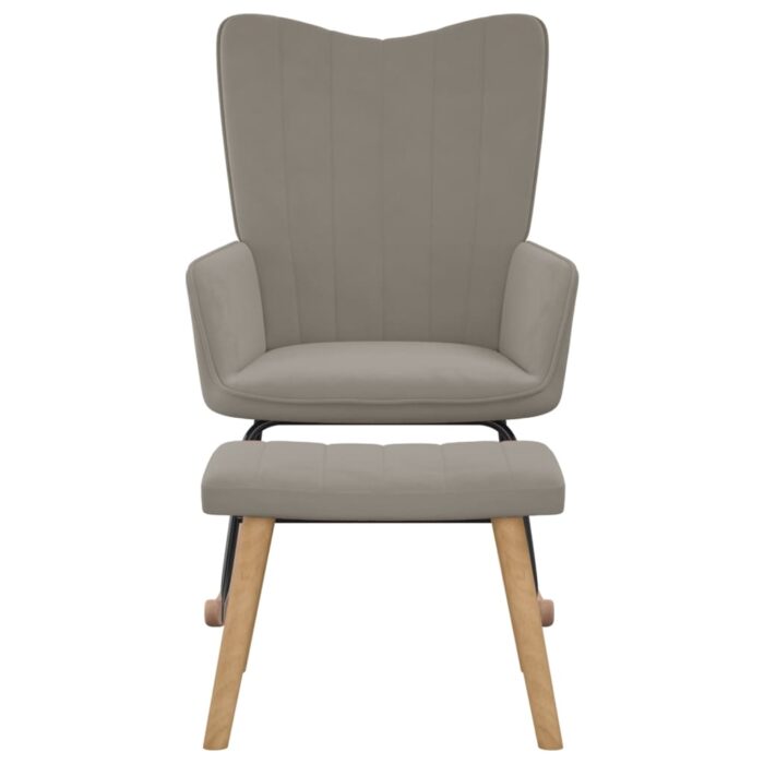 Chaise à bascule avec repose-pied Gris clair Velours – Image 2