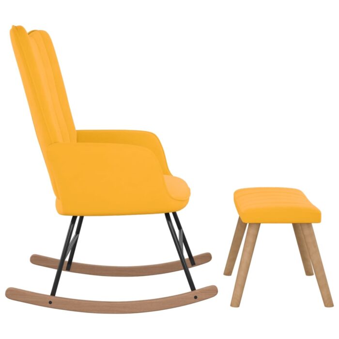 Chaise à bascule avec repose-pied Jaune moutarde Velours – Image 3