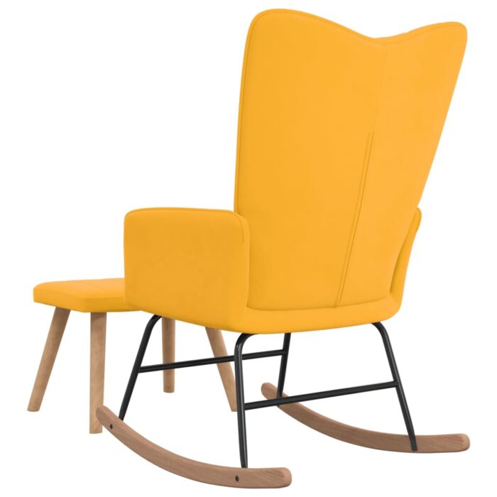 Chaise à bascule avec repose-pied Jaune moutarde Velours – Image 4