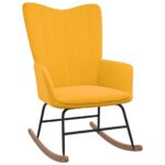 Chaise à bascule avec repose-pied Jaune moutarde Velours – Image 5