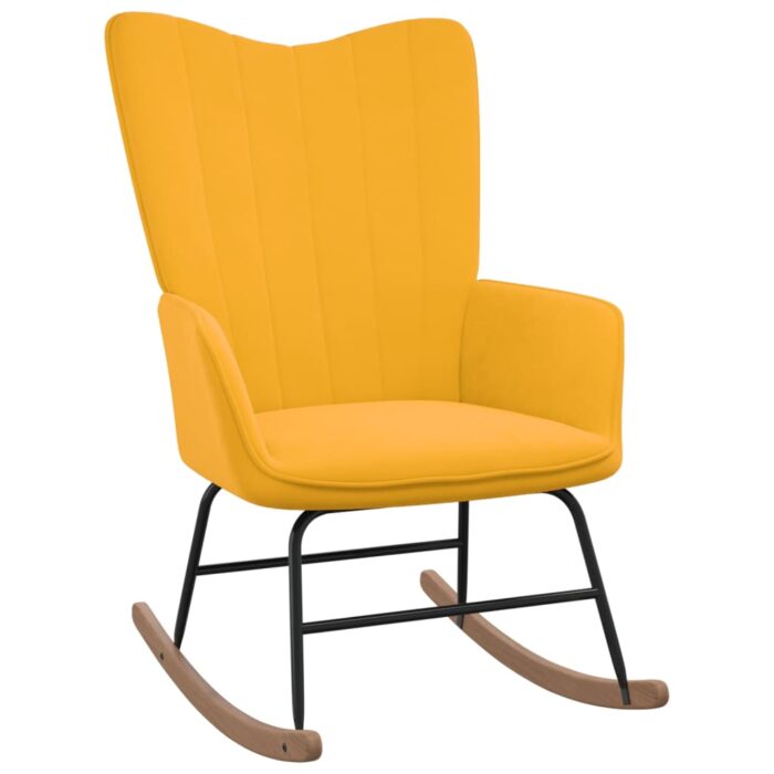 Chaise à bascule avec repose-pied Jaune moutarde Velours – Image 5