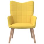Chaise de relaxation avec tabouret Jaune moutarde Tissu – Image 2