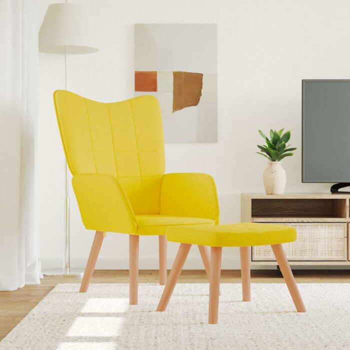 Chaise de relaxation avec tabouret Jaune moutarde Tissu – Image 1