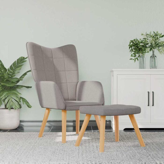 Chaise de relaxation avec tabouret Taupe Tissu – Image 1