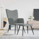 Chaise de relaxation avec tabouret Gris clair Tissu