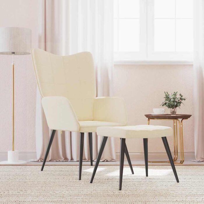 Chaise de relaxation avec tabouret Crème Tissu – Image 1