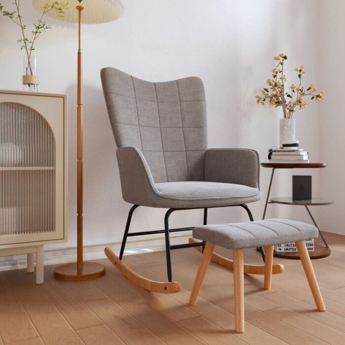 Chaise à bascule avec tabouret Gris clair Tissu – Image 1