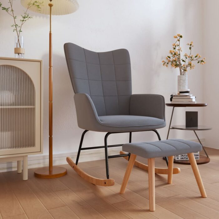 Chaise à bascule avec tabouret Gris foncé Tissu – Image 1
