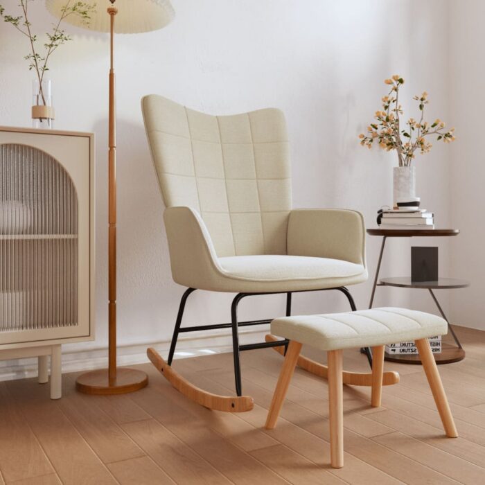 Chaise à bascule avec tabouret Crème Tissu – Image 1