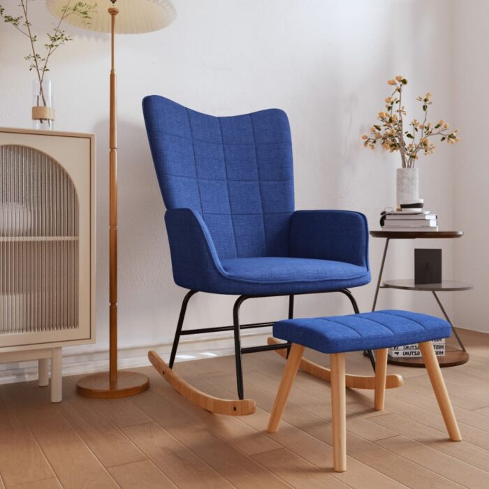 Chaise à bascule avec tabouret Bleu Tissu – Image 1
