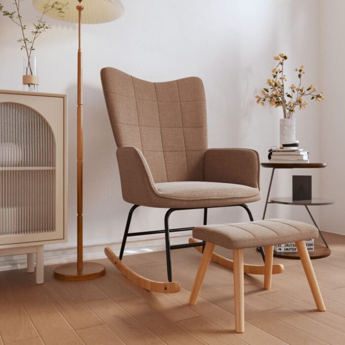Chaise à bascule avec tabouret Taupe Tissu – Image 1