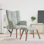 Chaise de relaxation avec repose-pied Gris clair Velours