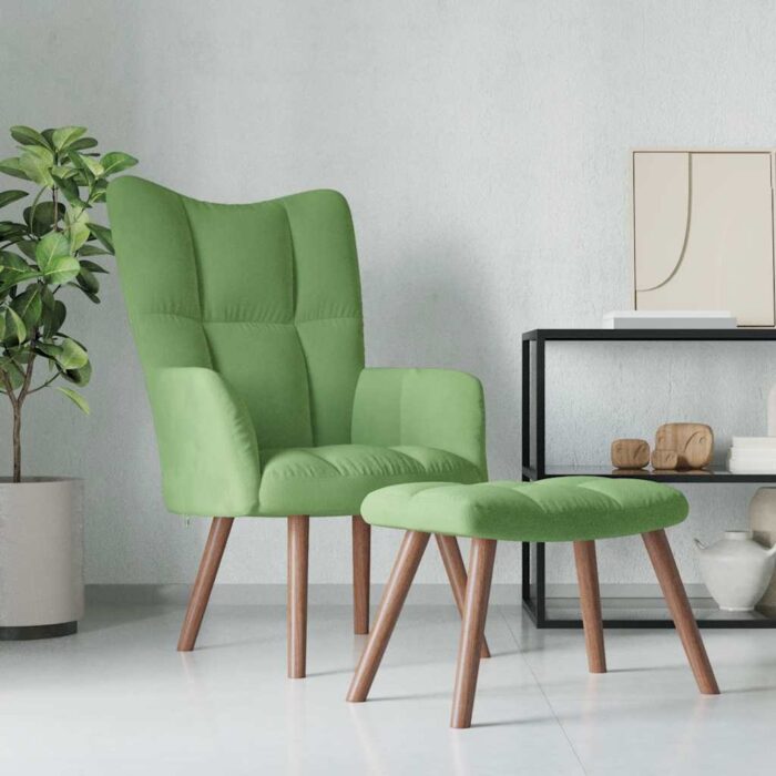 VXL8720286424360_m_en_hd_1.jpg Chaise de relaxation avec repose-pied Vert clair Velours – Image 1