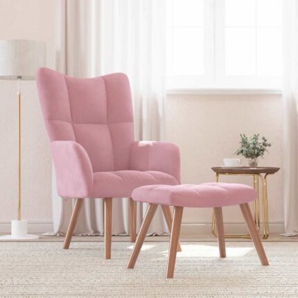 Chaise de relaxation avec repose-pied Rose Velours