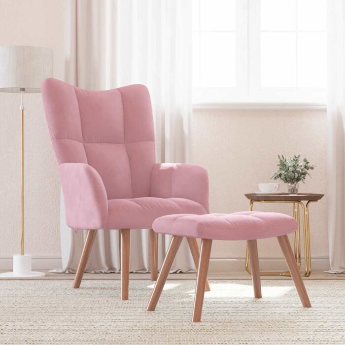 Chaise de relaxation avec repose-pied Rose Velours – Image 1