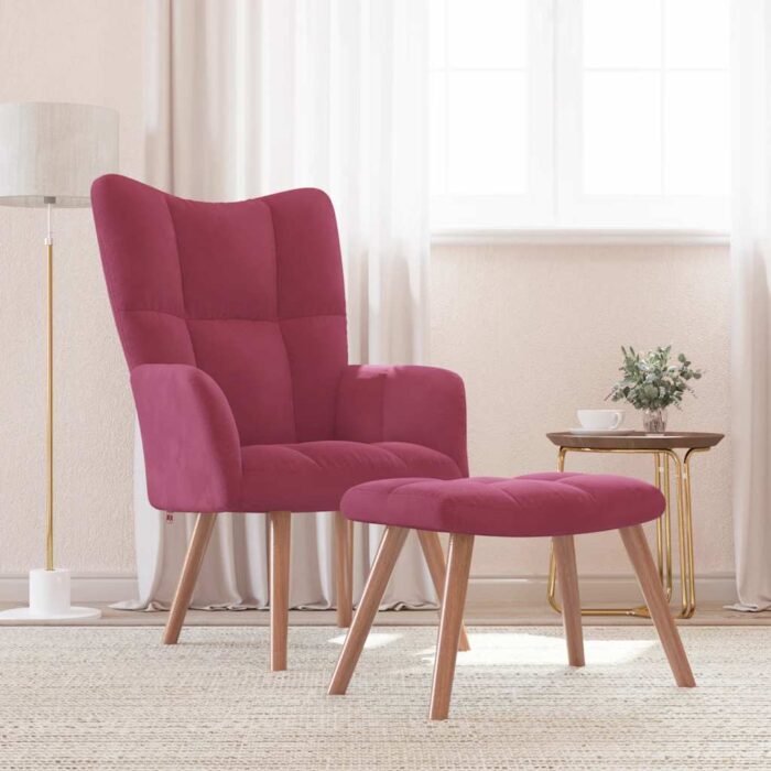 Chaise de relaxation avec repose-pied Rouge bordeaux Velours – Image 1