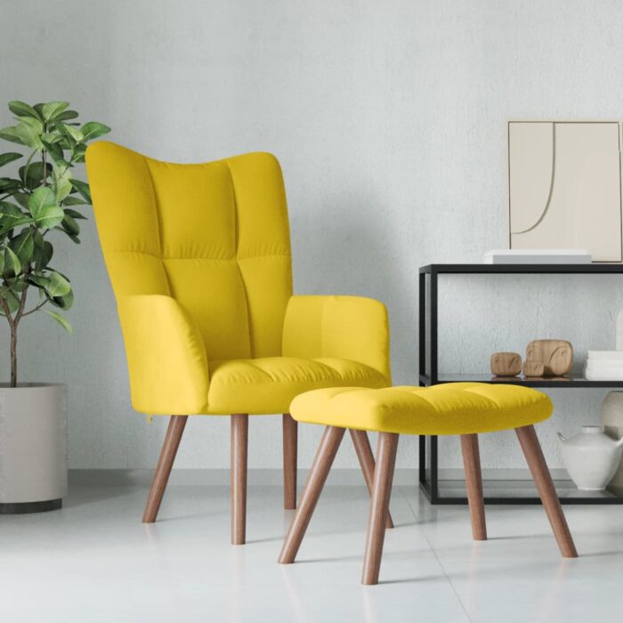 Chaise de relaxation avec repose-pied Jaune moutarde Velours – Image 1