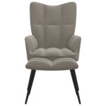 Chaise de relaxation avec tabouret Gris clair Velours – Image 2
