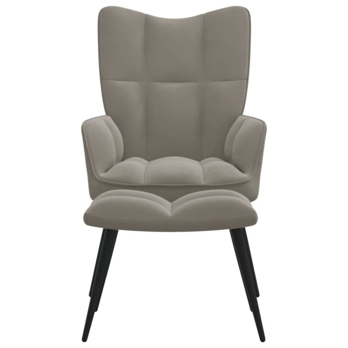 Chaise de relaxation avec tabouret Gris clair Velours – Image 2
