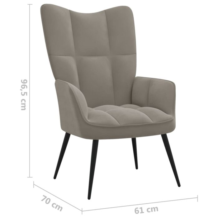 Chaise de relaxation avec tabouret Gris clair Velours – Image 9