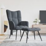 Chaise de relaxation avec tabouret Gris foncé Velours