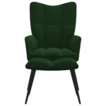 Chaise de relaxation avec tabouret Vert foncé Velours – Image 2